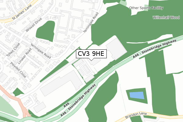 CV3 9HE map - large scale - OS Open Zoomstack (Ordnance Survey)