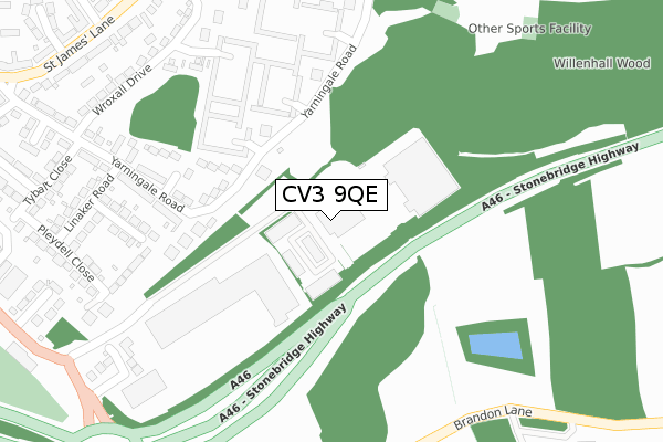 CV3 9QE map - large scale - OS Open Zoomstack (Ordnance Survey)