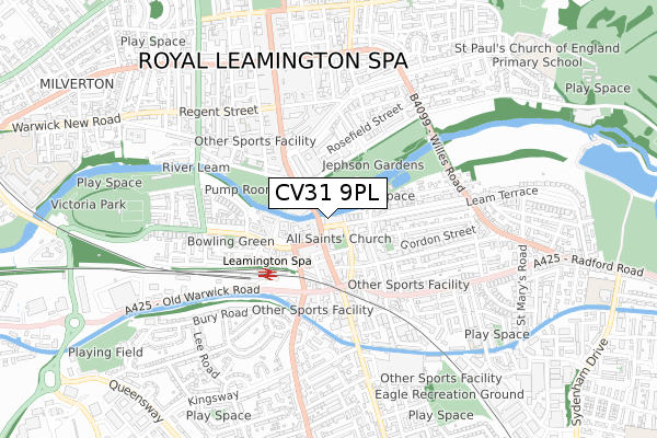 CV31 9PL map - small scale - OS Open Zoomstack (Ordnance Survey)