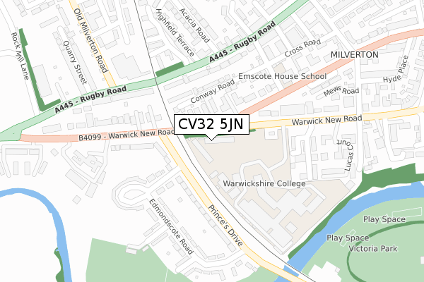 CV32 5JN map - large scale - OS Open Zoomstack (Ordnance Survey)
