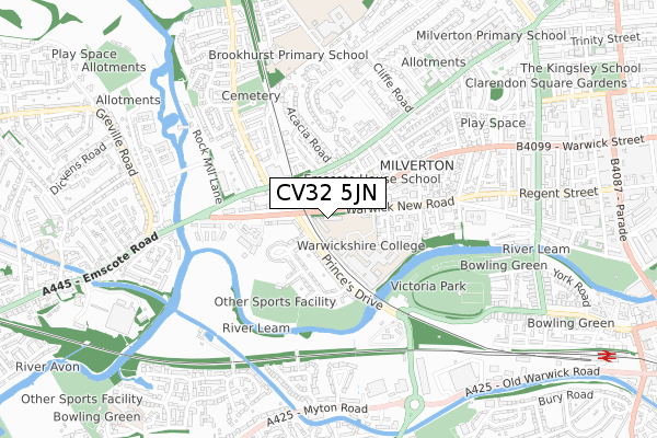 CV32 5JN map - small scale - OS Open Zoomstack (Ordnance Survey)