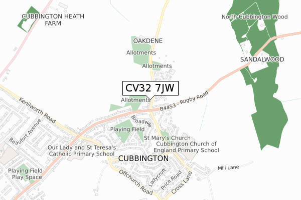 CV32 7JW map - small scale - OS Open Zoomstack (Ordnance Survey)