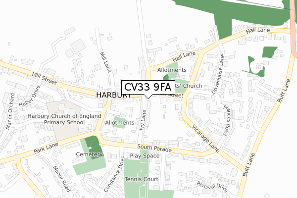 CV33 9FA map - large scale - OS Open Zoomstack (Ordnance Survey)