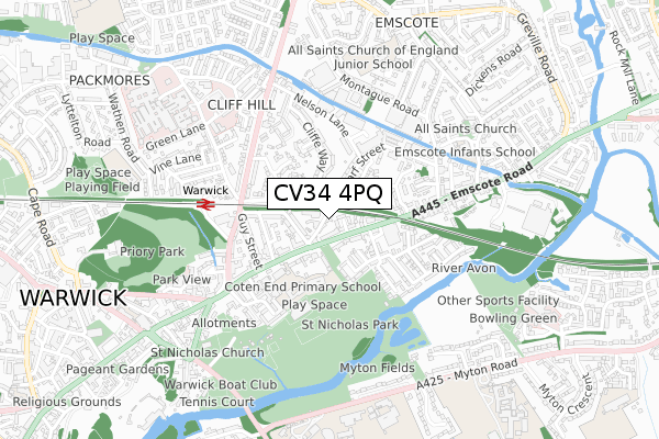 CV34 4PQ map - small scale - OS Open Zoomstack (Ordnance Survey) CV34 4PQ map - small scale - OS Open Zoomstack (Ordnance Survey)