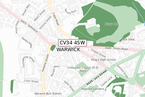 CV34 4SW map - large scale - OS Open Zoomstack (Ordnance Survey)