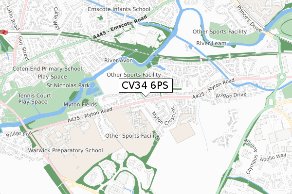 CV34 6PS map - small scale - OS Open Zoomstack (Ordnance Survey) CV34 6PS map - small scale - OS Open Zoomstack (Ordnance Survey)