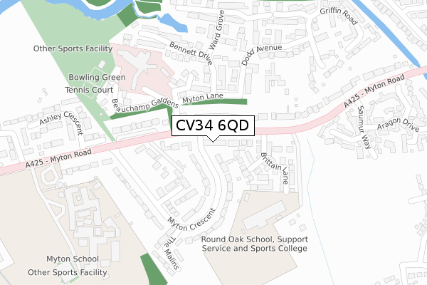 CV34 6QD map - large scale - OS Open Zoomstack (Ordnance Survey)