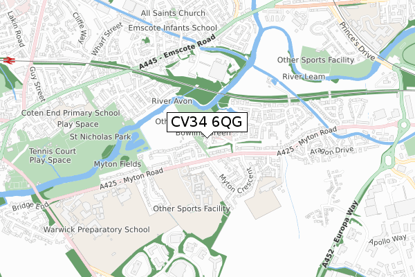 CV34 6QG map - small scale - OS Open Zoomstack (Ordnance Survey)