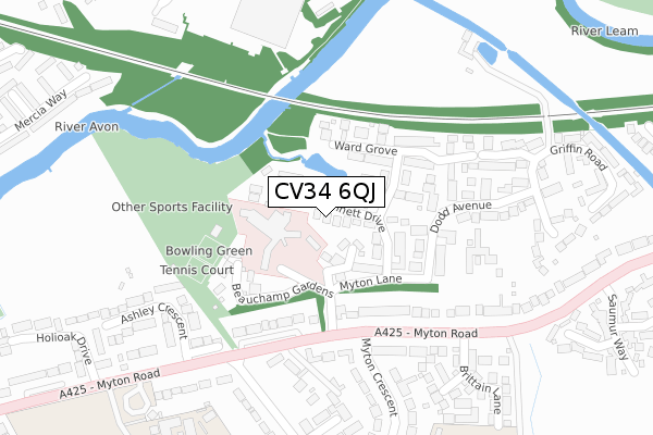 CV34 6QJ map - large scale - OS Open Zoomstack (Ordnance Survey)