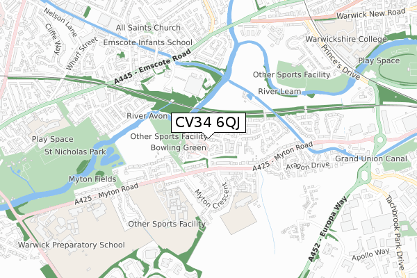 CV34 6QJ map - small scale - OS Open Zoomstack (Ordnance Survey) CV34 6QJ map - small scale - OS Open Zoomstack (Ordnance Survey)