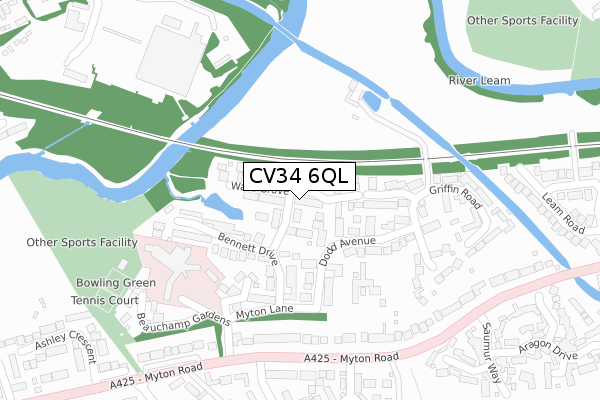 CV34 6QL map - large scale - OS Open Zoomstack (Ordnance Survey)
