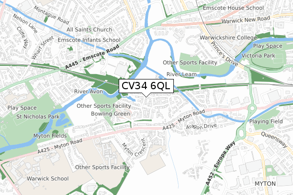 CV34 6QL map - small scale - OS Open Zoomstack (Ordnance Survey)