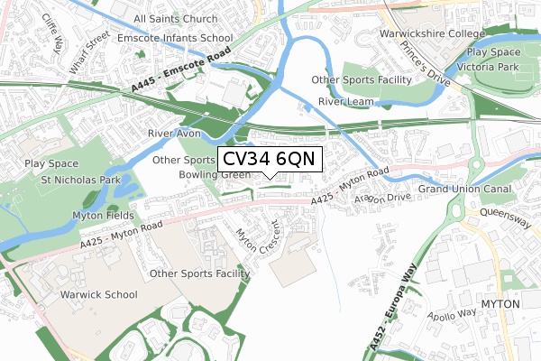 CV34 6QN map - small scale - OS Open Zoomstack (Ordnance Survey)