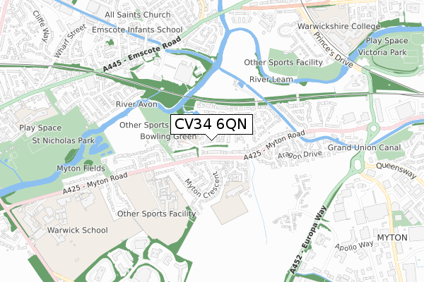 CV34 6QN map - small scale - OS Open Zoomstack (Ordnance Survey) CV34 6QN map - small scale - OS Open Zoomstack (Ordnance Survey)