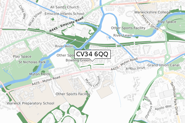 CV34 6QQ map - small scale - OS Open Zoomstack (Ordnance Survey) CV34 6QQ map - small scale - OS Open Zoomstack (Ordnance Survey)