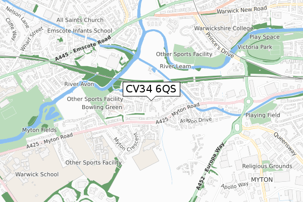 CV34 6QS map - small scale - OS Open Zoomstack (Ordnance Survey)