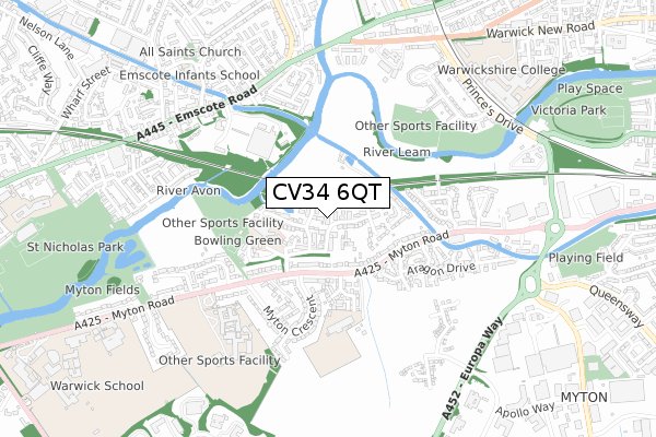 CV34 6QT map - small scale - OS Open Zoomstack (Ordnance Survey)