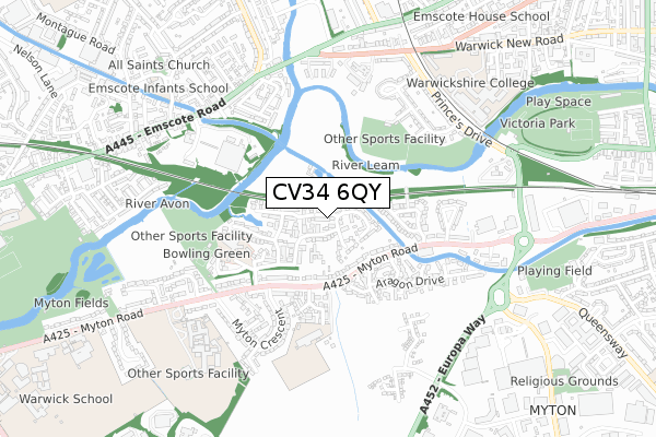 CV34 6QY map - small scale - OS Open Zoomstack (Ordnance Survey)