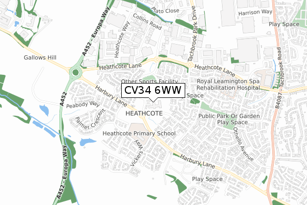 CV34 6WW map - small scale - OS Open Zoomstack (Ordnance Survey)