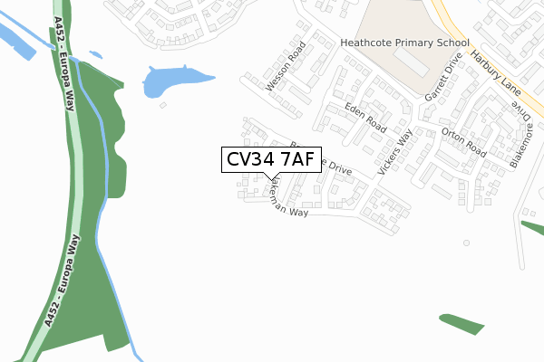 CV34 7AF map - large scale - OS Open Zoomstack (Ordnance Survey)