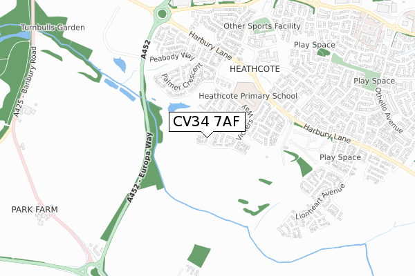 CV34 7AF map - small scale - OS Open Zoomstack (Ordnance Survey)