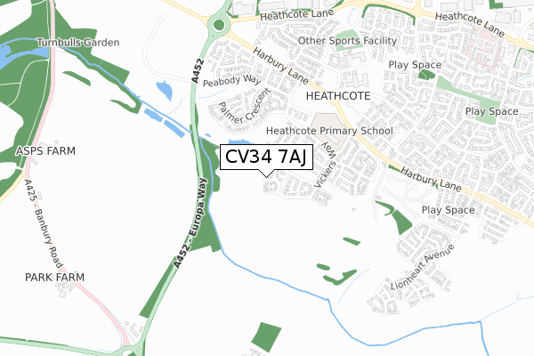 CV34 7AJ map - small scale - OS Open Zoomstack (Ordnance Survey) CV34 7AJ map - small scale - OS Open Zoomstack (Ordnance Survey)