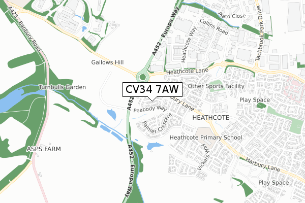 CV34 7AW map - small scale - OS Open Zoomstack (Ordnance Survey) CV34 7AW map - small scale - OS Open Zoomstack (Ordnance Survey)