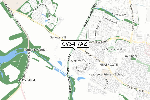 CV34 7AZ map - small scale - OS Open Zoomstack (Ordnance Survey)