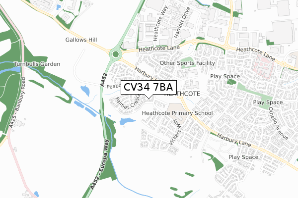 CV34 7BA map - small scale - OS Open Zoomstack (Ordnance Survey)