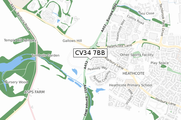 CV34 7BB map - small scale - OS Open Zoomstack (Ordnance Survey)
