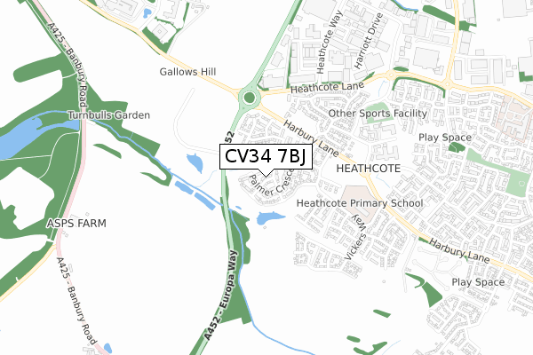 CV34 7BJ map - small scale - OS Open Zoomstack (Ordnance Survey) CV34 7BJ map - small scale - OS Open Zoomstack (Ordnance Survey)
