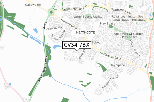 CV34 7BX map - small scale - OS Open Zoomstack (Ordnance Survey) CV34 7BX map - small scale - OS Open Zoomstack (Ordnance Survey)
