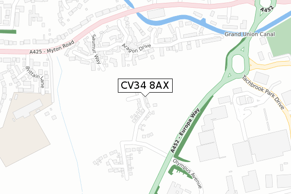 CV34 8AX map - large scale - OS Open Zoomstack (Ordnance Survey)