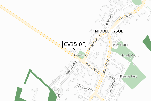 CV35 0FJ map - large scale - OS Open Zoomstack (Ordnance Survey)