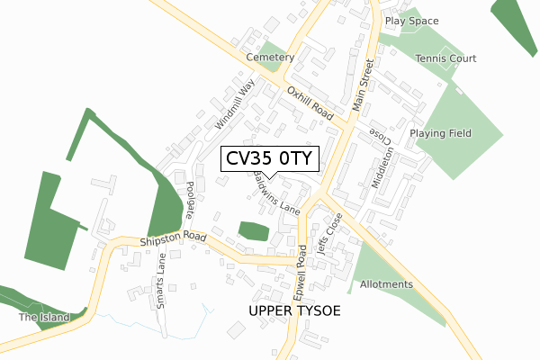 CV35 0TY map - large scale - OS Open Zoomstack (Ordnance Survey)