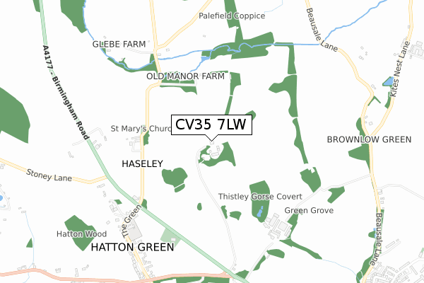 CV35 7LW map - small scale - OS Open Zoomstack (Ordnance Survey)