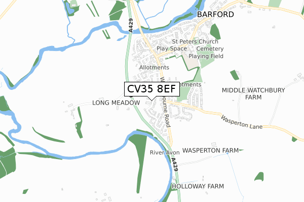 CV35 8EF map - small scale - OS Open Zoomstack (Ordnance Survey)