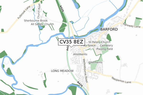 CV35 8EZ map - small scale - OS Open Zoomstack (Ordnance Survey)