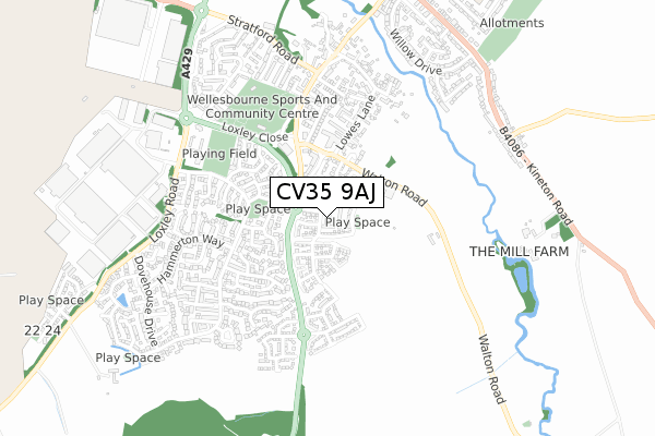 CV35 9AJ map - small scale - OS Open Zoomstack (Ordnance Survey)