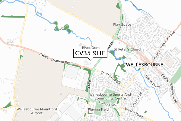 CV35 9HE map - small scale - OS Open Zoomstack (Ordnance Survey)