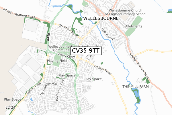 CV35 9TT map - small scale - OS Open Zoomstack (Ordnance Survey)