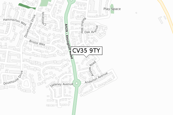 CV35 9TY map - large scale - OS Open Zoomstack (Ordnance Survey)