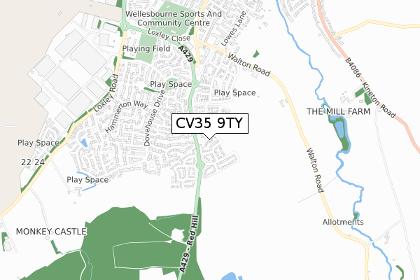 CV35 9TY map - small scale - OS Open Zoomstack (Ordnance Survey)