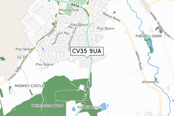 CV35 9UA map - small scale - OS Open Zoomstack (Ordnance Survey)