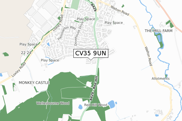 CV35 9UN map - small scale - OS Open Zoomstack (Ordnance Survey)