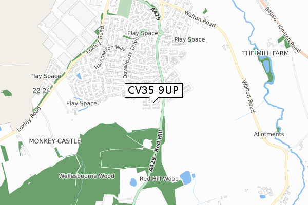 CV35 9UP map - small scale - OS Open Zoomstack (Ordnance Survey)