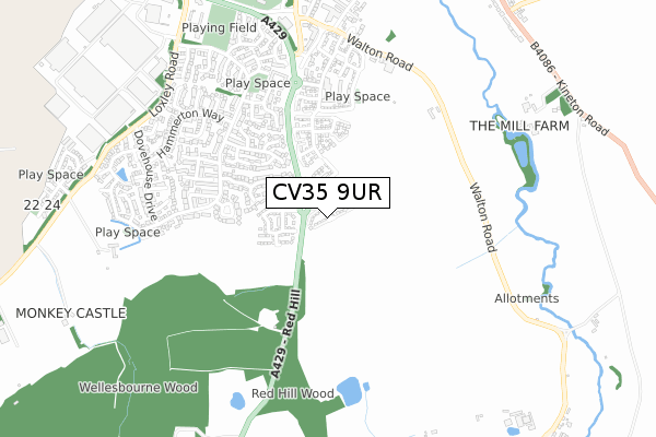 CV35 9UR map - small scale - OS Open Zoomstack (Ordnance Survey)