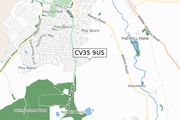 CV35 9US map - small scale - OS Open Zoomstack (Ordnance Survey)