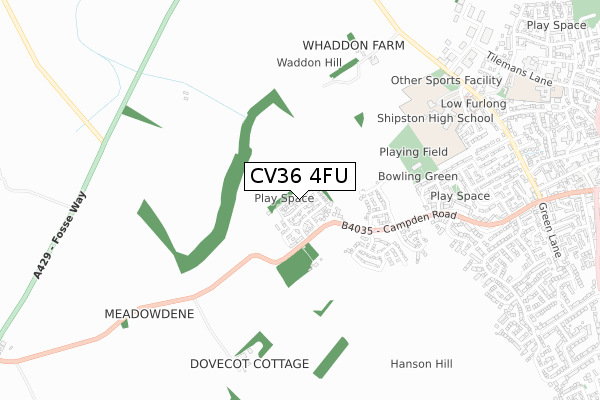 CV36 4FU map - small scale - OS Open Zoomstack (Ordnance Survey) CV36 4FU map - small scale - OS Open Zoomstack (Ordnance Survey)