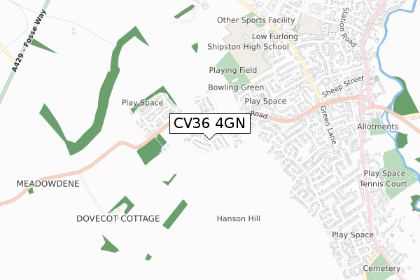 CV36 4GN map - small scale - OS Open Zoomstack (Ordnance Survey) CV36 4GN map - small scale - OS Open Zoomstack (Ordnance Survey)